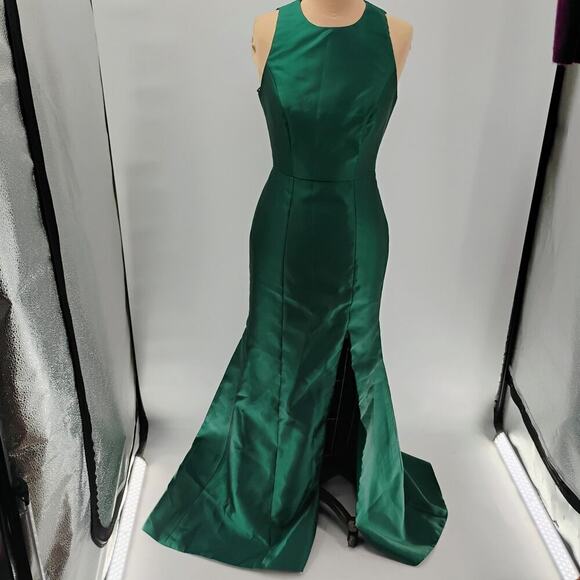 Alfred Sung D824 Hunter Green Jewel Neck Open Back Bow Gown Size 2 - Picture 5 of 16